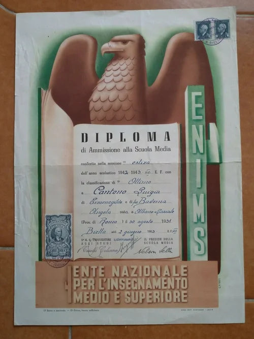 Biella 2 Giugno 1943 Diploma RSI