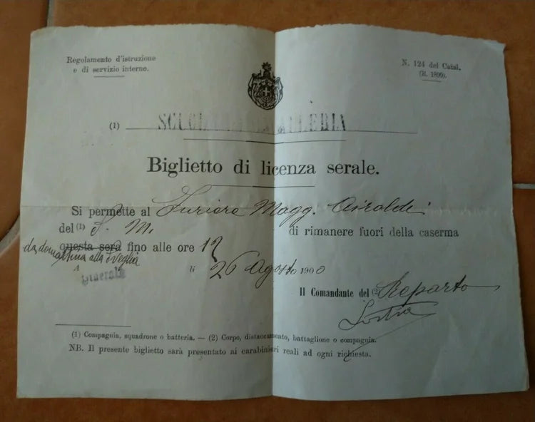 SCUOLA CAVALLERIA FURIERE MAGGIORE PINEROLO 26 Agosto 1900 ALESSANDRIA