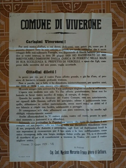 VIVERONE 21 GIUGNO 1929 DUCE MATTEOTTI