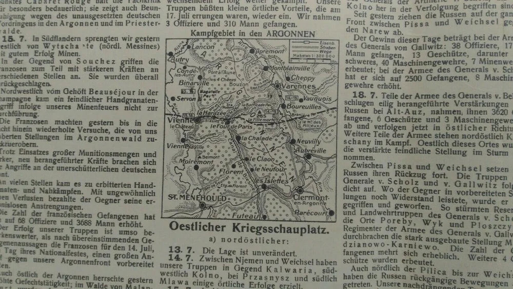 1915 Mappa Esercito Tedesco Argonne Verdun