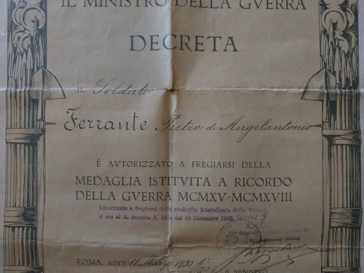 WWI Medaglia Interalleata 1888 FERRANTE FROSINONE Orsolini Lorioli & Castelli GAZZERA REI