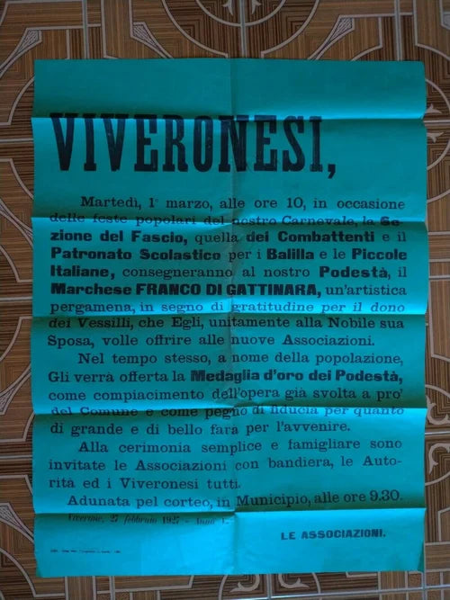 VIVERONE 27 FEBBRAIO 1927 BALILLA DUCE