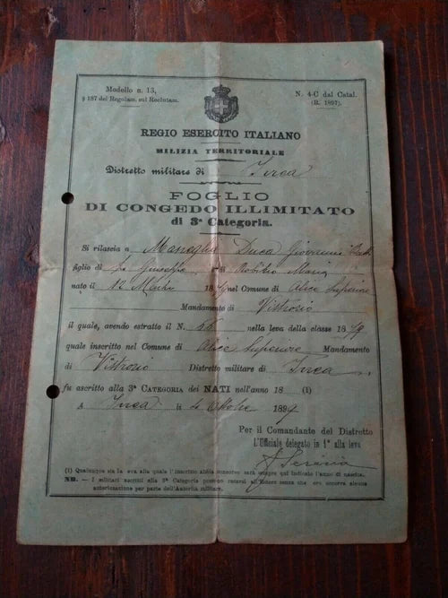 IVREA 1899 VISTRORIO ALICE SUPERIORE Milizia Regio Esercito Italiano Congedo