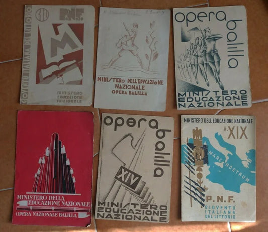 Lot BALILLA REPORT CARDS Fascist Italy PNF ONB COLTANO PARMA PISA ASTI TURIN 