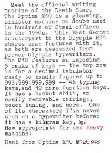 OPTIMA M10 STASI Macchina Scrivere TEDESCA MILITARE Grigioverde